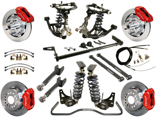 COILOVER SYSTEM,ARMS,BARS,WILWOOD 12" BRAKES,RED CALIPERS,68-72 GM A-BODY