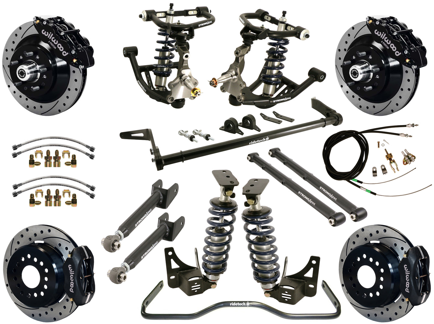 COILOVER SYSTEM,ARMS,BARS,WILWOOD 13"/12" DRILLED BRAKES,BLACK CALIPERS,68-72 A
