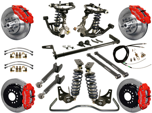 COILOVER SYSTEM,ARMS,BARS,WILWOOD 13" BRAKES,RED CALIPERS,68-72 GM A-BODY