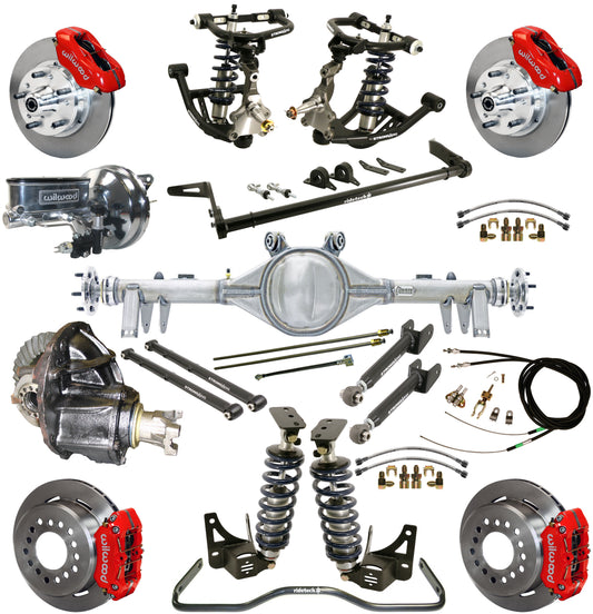 COILOVER SYSTEM,ARMS,BARS,CURRIE REAR END,WILWOOD 11" BRAKES,RED,68-72 GM A-BODY