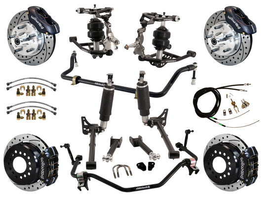 AIR RIDE SYSTEM,ARMS,BARS,WILWOOD 11" DRILLED BRAKES,BLACK CALIPERS,68-72 GM A