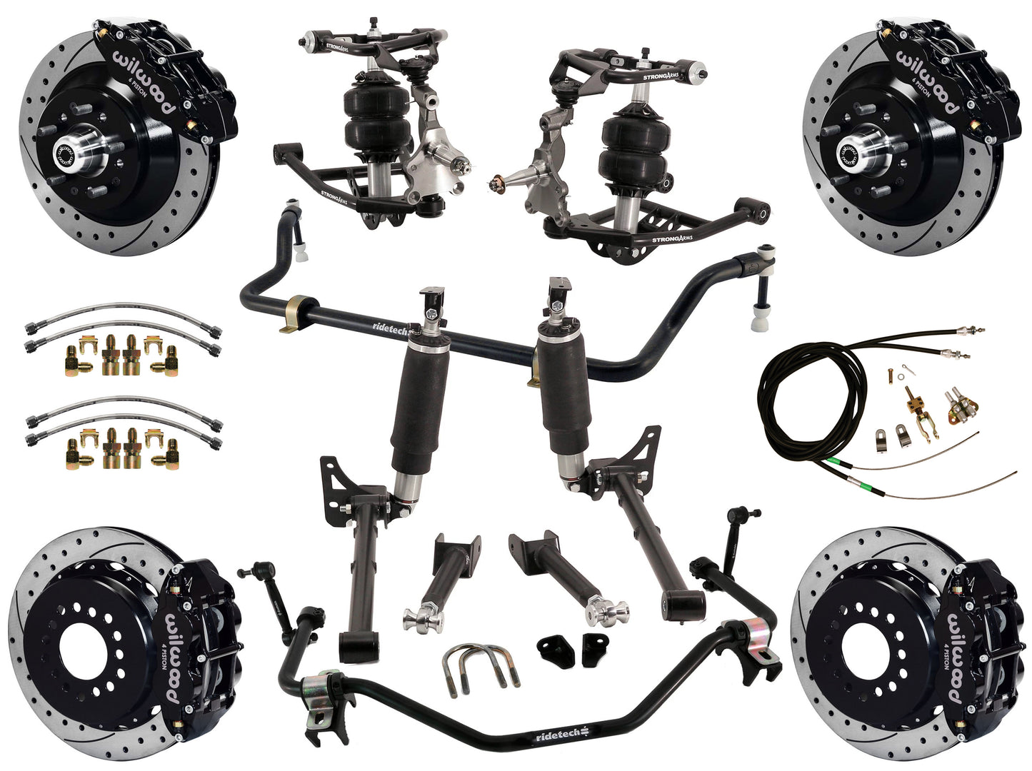 AIR RIDE SYSTEM,ARMS,BARS,WILWOOD 13" DRILLED BRAKES,BLACK CALIPERS,68-72 GM A