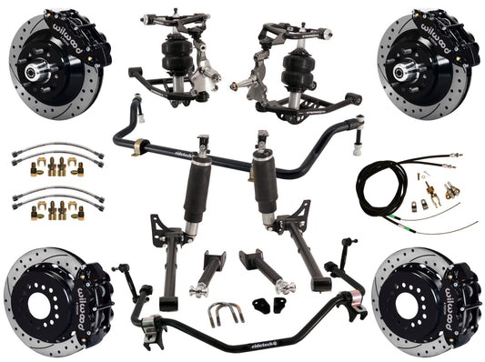AIR RIDE SYSTEM,ARMS,BARS,WILWOOD 13" DRILLED BRAKES,BLACK CALIPERS,68-72 GM A