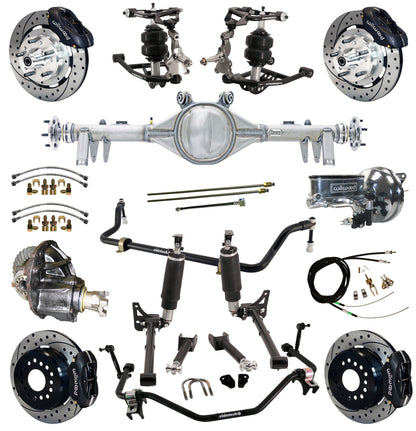 AIR RIDE SYSTEM,ARMS,CURRIE REAR END,WILWOOD 12" DRILLED BRAKES,BLACK,68-72 GM A