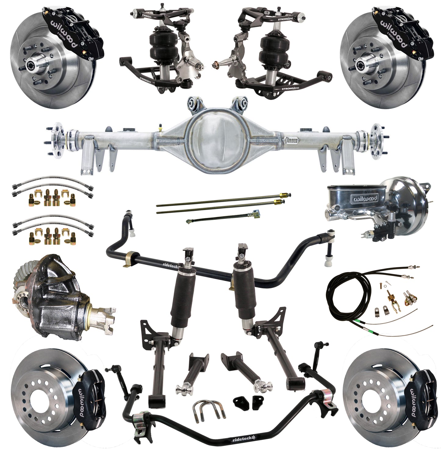 AIR RIDE SYSTEM,ARMS,BARS,CURRIE REAR END,WILWOOD 13"/12" BRAKES,BLACK,68-72 A-