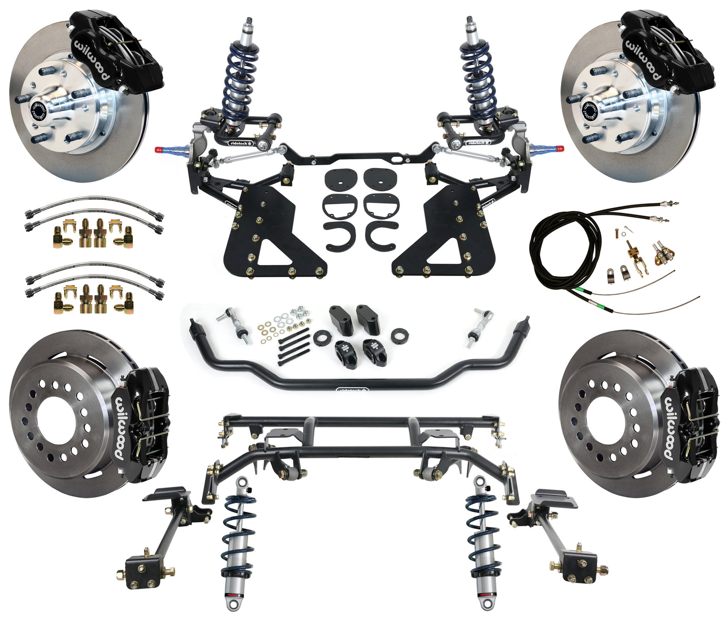 COILOVER & 4-LINK SYSTEM,WILWOOD 11" BRAKES,BLACK CALIPERS,62-67 CHEVY II