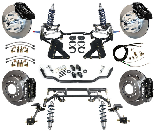 COILOVER & 4-LINK SYSTEM,WILWOOD 11" BRAKES,BLACK CALIPERS,62-67 CHEVY II