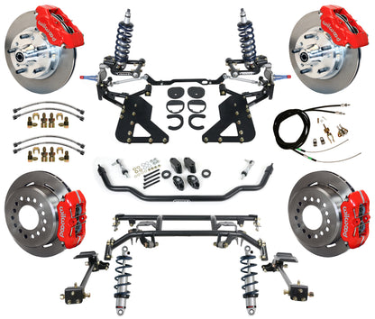 COILOVER & 4-LINK SYSTEM,WILWOOD 11" BRAKES,RED CALIPERS,62-67 CHEVY II