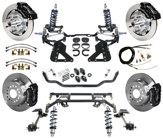 COILOVER & 4-LINK SYSTEM,WILWOOD 12" BRAKES,BLACK CALIPERS,62-67 CHEVY II