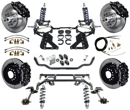 COILOVER & 4-LINK SYSTEM,WILWOOD 13" BRAKES,BLACK CALIPERS,62-67 CHEVY II