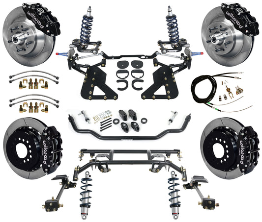 COILOVER & 4-LINK SYSTEM,WILWOOD 13" BRAKES,BLACK CALIPERS,62-67 CHEVY II
