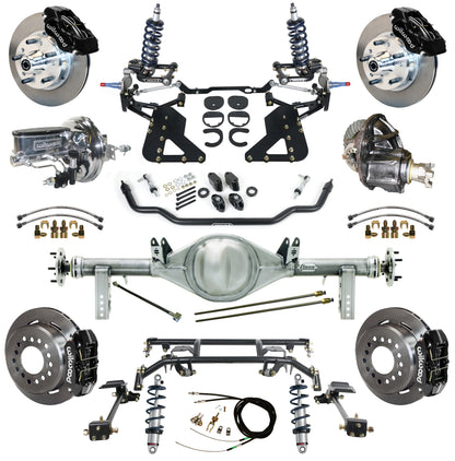 COILOVER & 4-LINK SYSTEM,CURRIE REAR END,WILWOOD 11" BRAKES,BLACK,62-67 CHEVY II