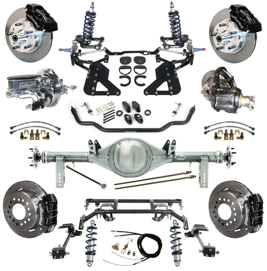 COILOVER & 4-LINK SYSTEM,CURRIE REAR END,WILWOOD 11" BRAKES,BLACK,62-67 CHEVY II