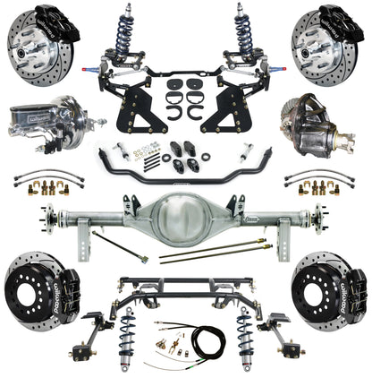 COILOVER & 4-LINK SYSTEM,CURRIE REAR END,WILWOOD 11" DRILL,BLACK,62-67 CHEVY II
