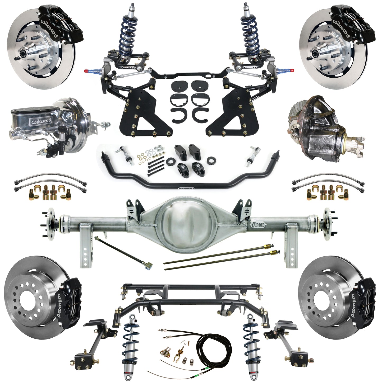 COILOVER & 4-LINK SYSTEM,CURRIE REAR END,WILWOOD 12" BRAKES,BLACK,62-67 CHEVY II