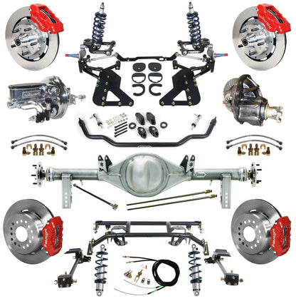 COILOVER & 4-LINK SYSTEM,CURRIE REAR END,WILWOOD 12" BRAKES,RED,62-67 CHEVY II