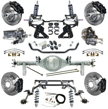 COILOVER & 4-LINK SYSTEM,CURRIE REAR END,WILWOOD 13"/12",BLACK,62-67 CHEVY II