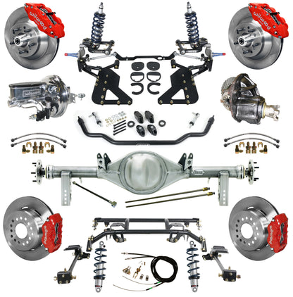 COILOVER & 4-LINK SYSTEM,CURRIE REAR END,WILWOOD 13"/12",RED,62-67 CHEVY II