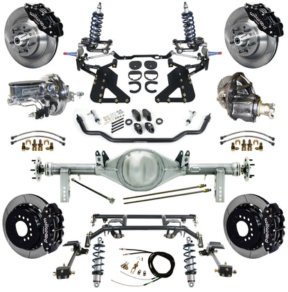 COILOVER & 4-LINK SYSTEM,CURRIE REAR END,WILWOOD 13" BRAKES,BLACK,62-67 CHEVY II