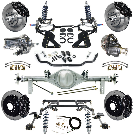 COILOVER & 4-LINK SYSTEM,CURRIE REAR END,WILWOOD 13" BRAKES,BLACK,62-67 CHEVY II