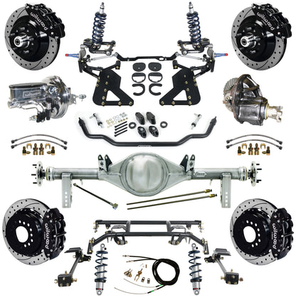 COILOVER & 4-LINK SYSTEM,CURRIE REAR END,WILWOOD 13" DRILL,BLACK,62-67 CHEVY II