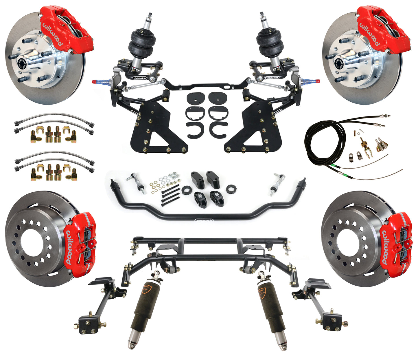 AIR RIDE & 4-LINK SYSTEM,WILWOOD 11" BRAKES,RED CALIPERS,62-67 CHEVY II