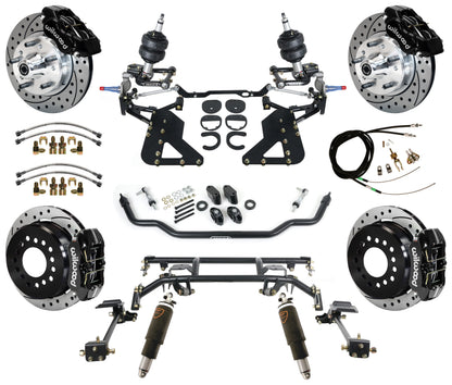 AIR RIDE & 4-LINK SYSTEM,WILWOOD 11" DRILLED BRAKES,BLACK,62-67 CHEVY II