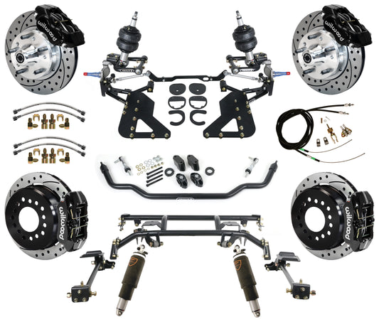 AIR RIDE & 4-LINK SYSTEM,WILWOOD 11" DRILLED BRAKES,BLACK,62-67 CHEVY II