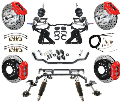 AIR RIDE & 4-LINK SYSTEM,WILWOOD 11" DRILLED BRAKES,RED CALIPERS,62-67 CHEVY II