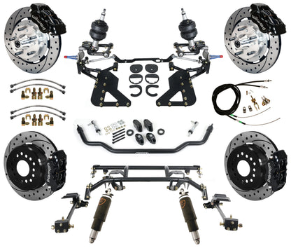 AIR RIDE & 4-LINK SYSTEM,WILWOOD 12" DRILLED BRAKES,BLACK,62-67 CHEVY II