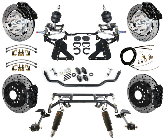 AIR RIDE & 4-LINK SYSTEM,WILWOOD 12" DRILLED BRAKES,BLACK,62-67 CHEVY II