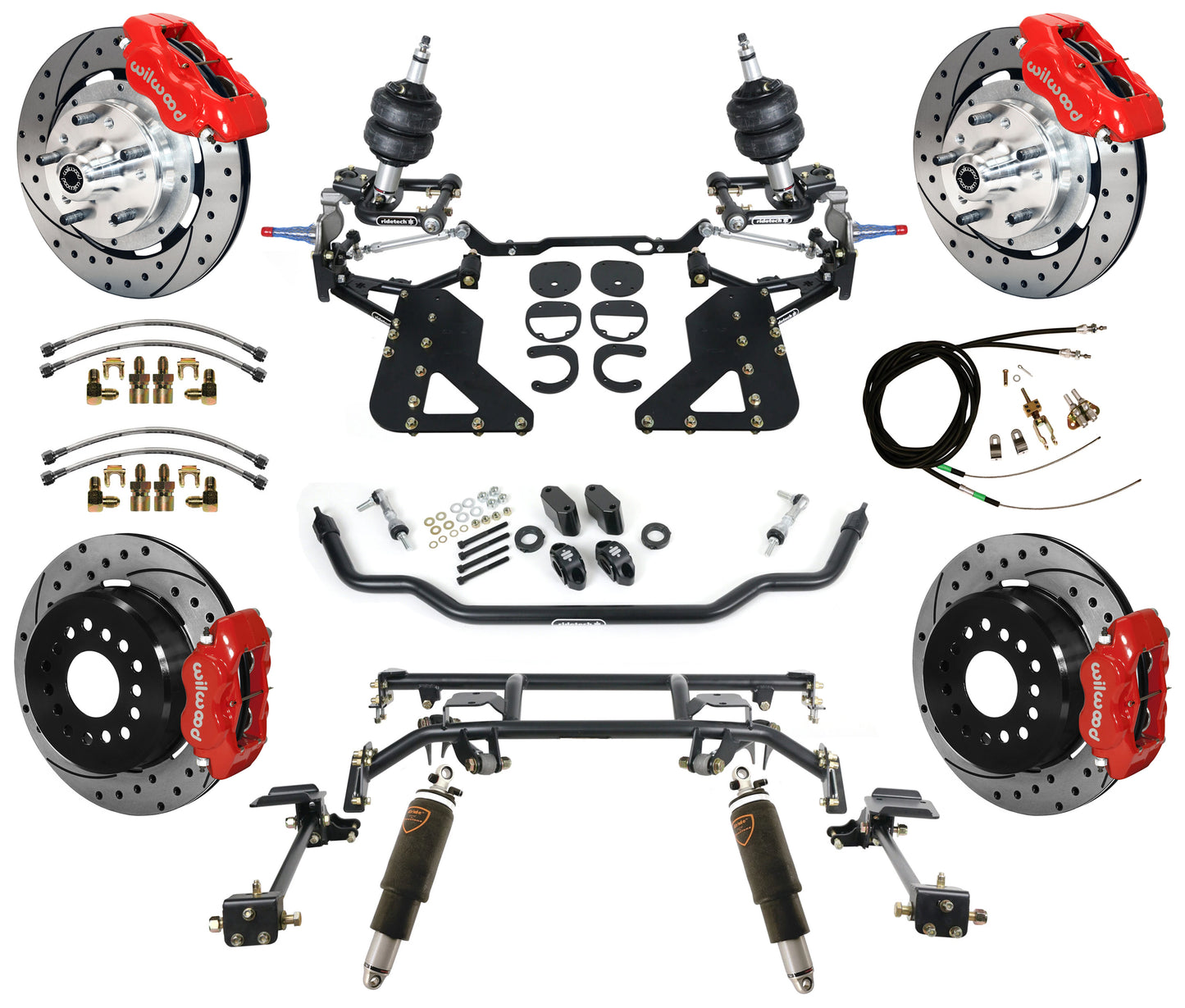 AIR RIDE & 4-LINK SYSTEM,WILWOOD 12" DRILLED BRAKES,RED CALIPERS,62-67 CHEVY II