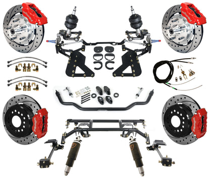 AIR RIDE & 4-LINK SYSTEM,WILWOOD 12" DRILLED BRAKES,RED CALIPERS,62-67 CHEVY II