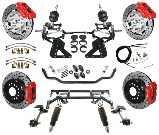 AIR RIDE & 4-LINK SYSTEM,WILWOOD 12" DRILLED BRAKES,RED CALIPERS,62-67 CHEVY II