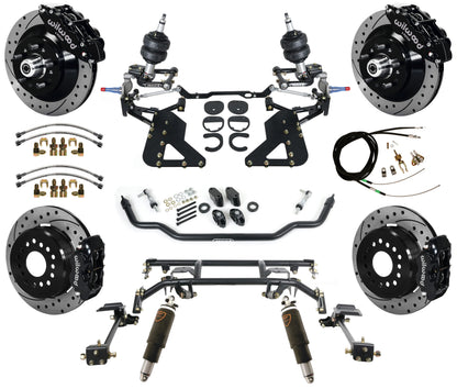 AIR RIDE & 4-LINK SYSTEM,WILWOOD 13"/12" DRILLED BRAKES,BLACK,62-67 CHEVY II
