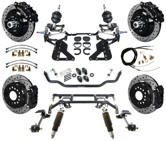 AIR RIDE & 4-LINK SYSTEM,WILWOOD 13"/12" DRILLED BRAKES,BLACK,62-67 CHEVY II