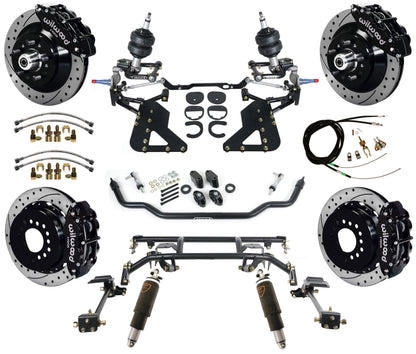 AIR RIDE & 4-LINK SYSTEM,WILWOOD 13" DRILLED BRAKES,BLACK,62-67 CHEVY II