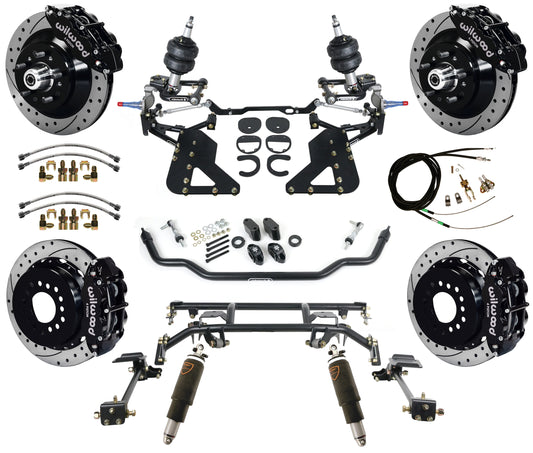 AIR RIDE & 4-LINK SYSTEM,WILWOOD 13" DRILLED BRAKES,BLACK,62-67 CHEVY II
