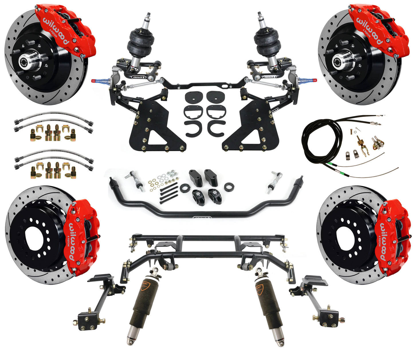 AIR RIDE & 4-LINK SYSTEM,WILWOOD 13" DRILLED BRAKES,RED CALIPERS,62-67 CHEVY II