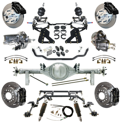 AIR RIDE & 4-LINK SYSTEM,CURRIE REAR END,WILWOOD 11" BRAKES,BLACK,62-67 CHEVY II