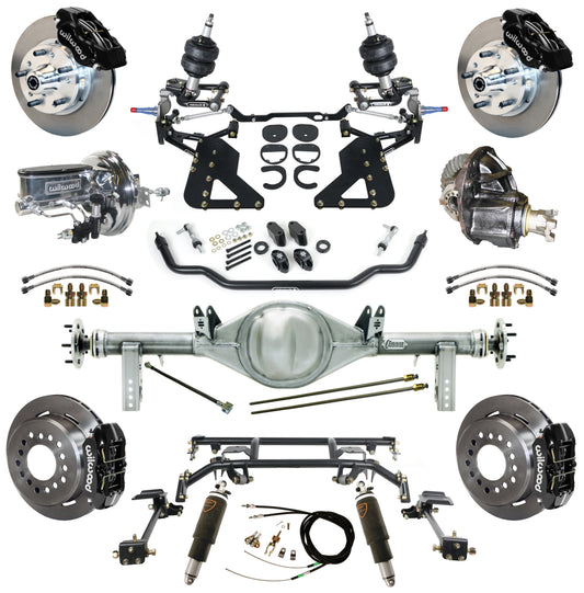 AIR RIDE & 4-LINK SYSTEM,CURRIE REAR END,WILWOOD 11" BRAKES,BLACK,62-67 CHEVY II