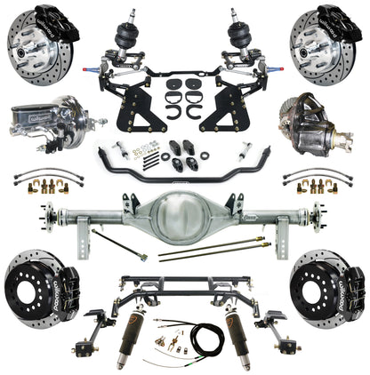 AIR RIDE & 4-LINK SYSTEM,CURRIE REAR END,WILWOOD 11" DRILL,BLACK,62-67 CHEVY II