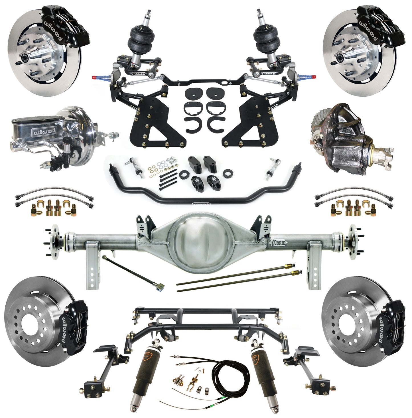 AIR RIDE & 4-LINK SYSTEM,CURRIE REAR END,WILWOOD 12" BRAKES,BLACK,62-67 CHEVY II