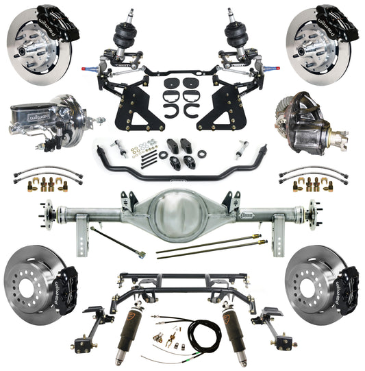 AIR RIDE & 4-LINK SYSTEM,CURRIE REAR END,WILWOOD 12" BRAKES,BLACK,62-67 CHEVY II