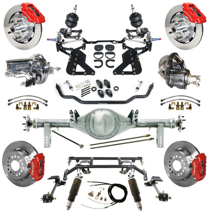 AIR RIDE & 4-LINK SYSTEM,CURRIE REAR END,WILWOOD 12" BRAKES,RED,62-67 CHEVY II