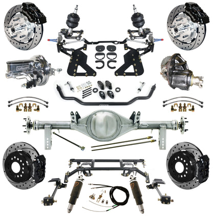 AIR RIDE & 4-LINK SYSTEM,CURRIE REAR END,WILWOOD 12" DRILL,BLACK,62-67 CHEVY II