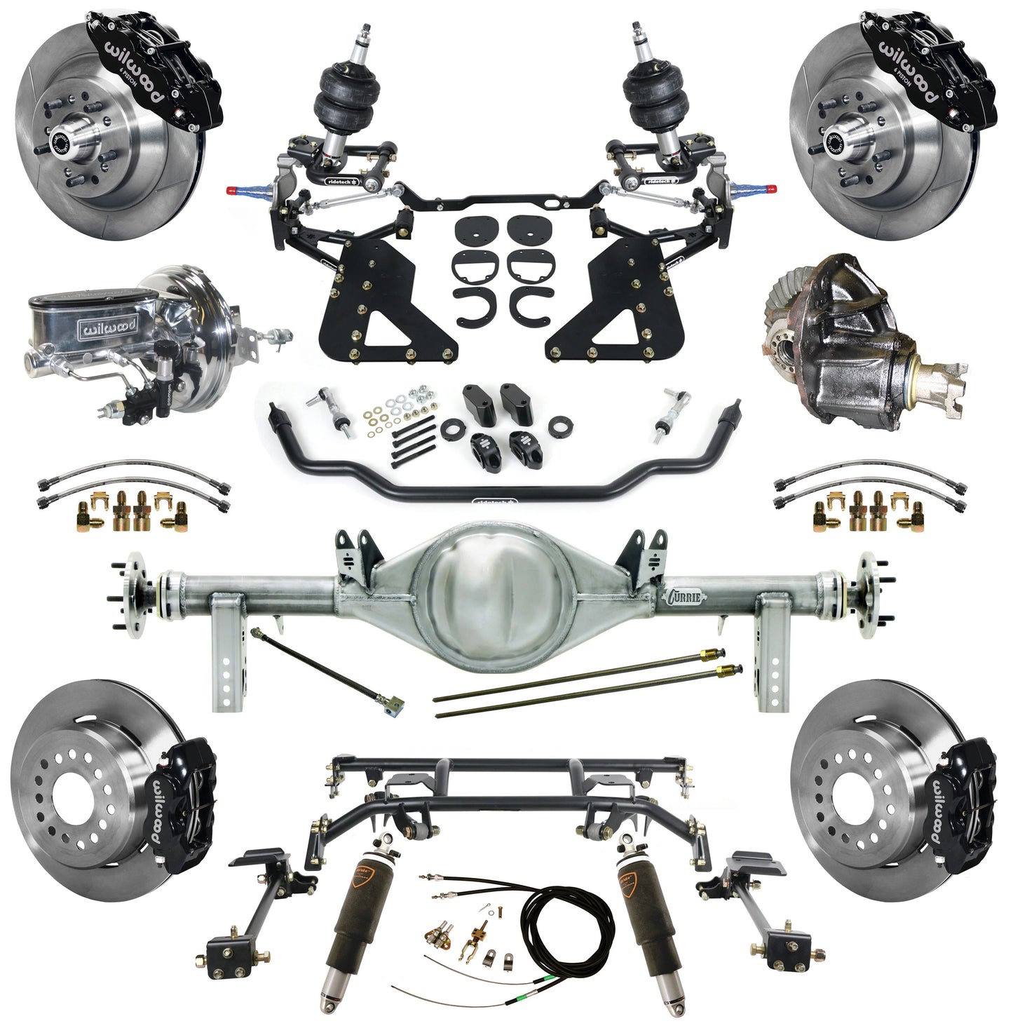 AIR RIDE & 4-LINK SYSTEM,CURRIE REAR END,WILWOOD 13"/12",BLACK,62-67 CHEVY II