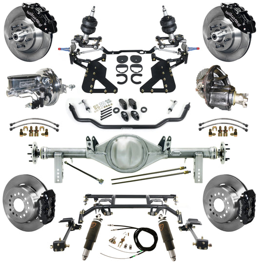 AIR RIDE & 4-LINK SYSTEM,CURRIE REAR END,WILWOOD 13"/12",BLACK,62-67 CHEVY II