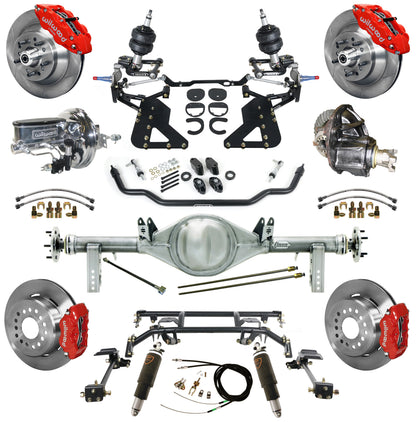 AIR RIDE & 4-LINK SYSTEM,CURRIE REAR END,WILWOOD 13"/12",RED,62-67 CHEVY II