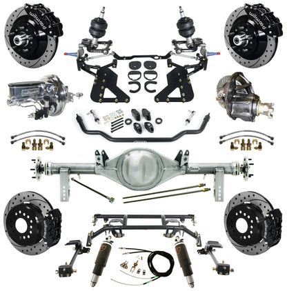 AIR RIDE & 4-LINK SYSTEM,CURRIE REAR END,WILWOOD 13"/12" DRIL,BLK,62-67 CHEVY II